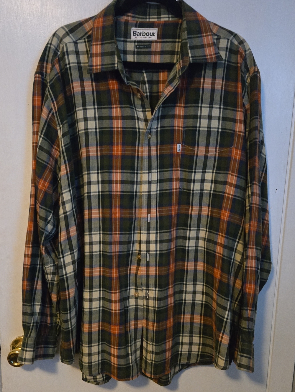 Barbour Plaid Button-Down Shirt Sz XL 80% Cotton/20% Wool